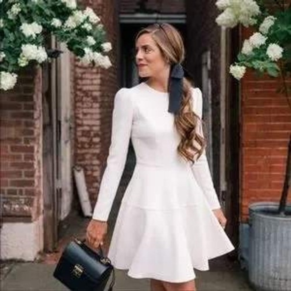 Gal‎ Meets Glam Collection Ivory Long Sleeve Fit and Flare Mini Dress Size 8